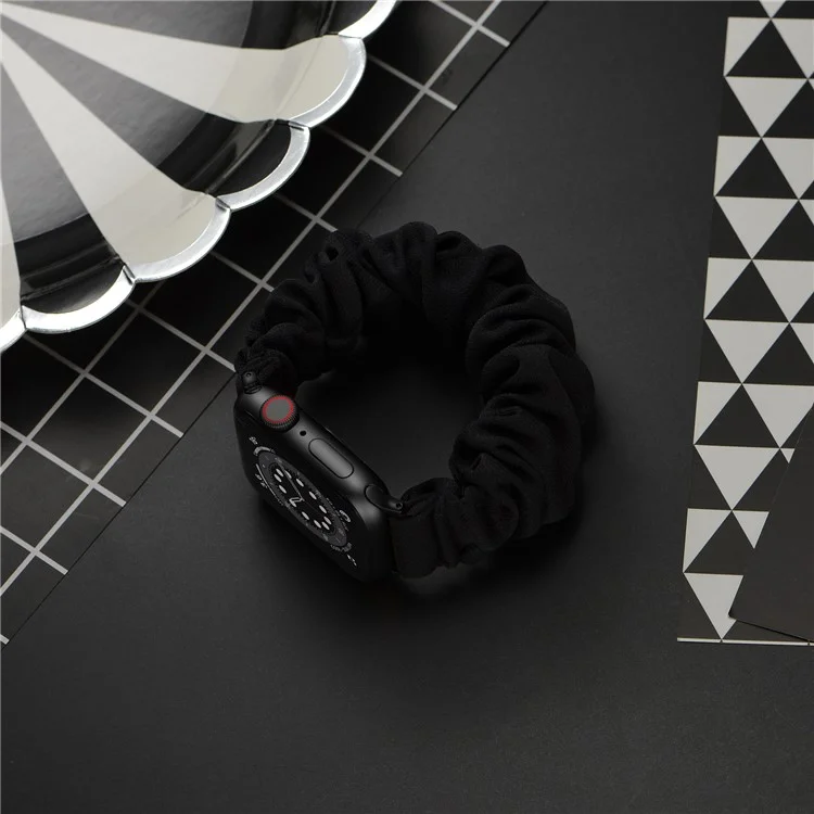 Elastic Hair Band Replacement Watch Strap for Apple Watch Series 10 42mm / 9 8 7 41mm / 6 5 4 SE SE (2022) SE (2023) 40mm / 3 2 1 38mm , Size: S - Black Connector / Blackblack