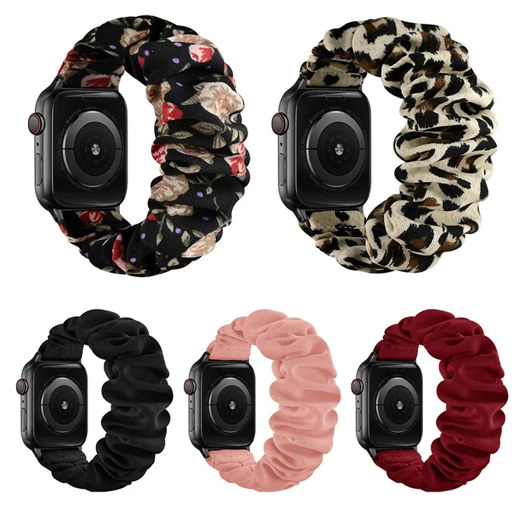 Elastic Hair Band Replacement Watch Strap for Apple Watch Series 10 42mm / 9 8 7 41mm / 6 5 4 SE SE (2022) SE (2023) 40mm / 3 2 1 38mm , Size: S - Black Connector / Blackblack