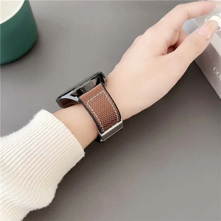 Für Samsung Galaxy Watch7 44mm / 40mm Uhrenarmband 20mm Silikon + Seide Faltschließe Armband - Kaffee