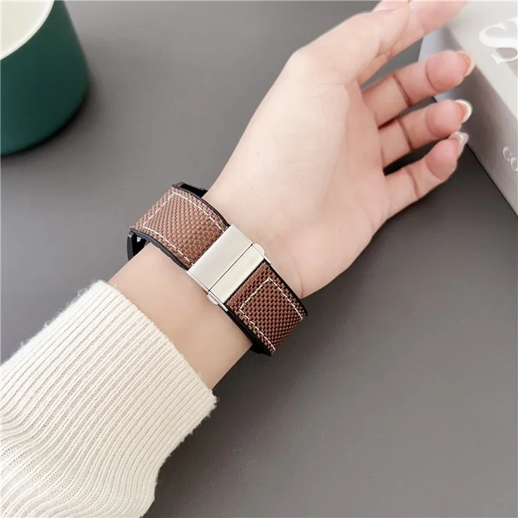 Für Samsung Galaxy Watch7 44mm / 40mm Uhrenarmband 20mm Silikon + Seide Faltschließe Armband - Kaffee