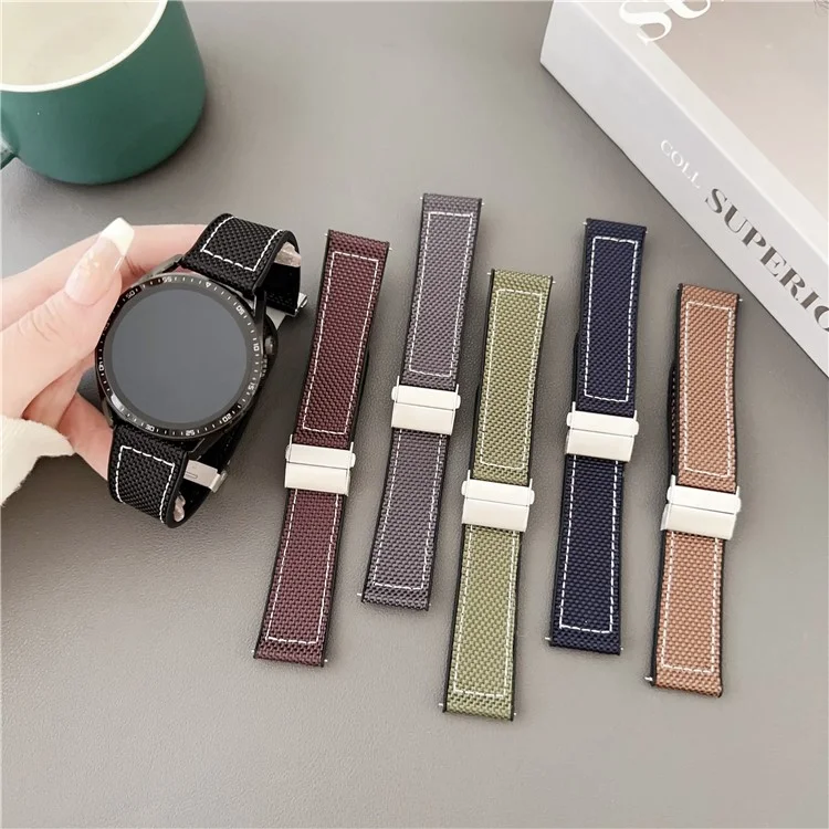 Für Huawei Watch GT 5 46mm Uhrenarmband 22mm Silikon + Seide Faltschließe Armband - Kaffee