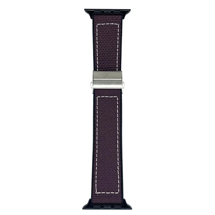 Uhrenarmband für Apple Watch Series 10 9 8 7 SE 6 5 4 3 2 1 42mm 41mm 40mm 38mm Silikon + Seide Faltschließe Handgelenkband - Dunkelviolett