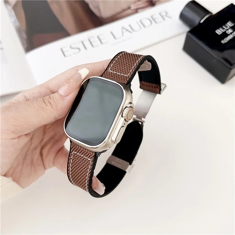 Uhrenarmband für Apple Watch Series 10 9 8 7 SE 6 5 4 3 2 1 42mm 41mm 40mm 38mm Silikon + Seide Faltschließe Handgelenkband - Dunkelviolett