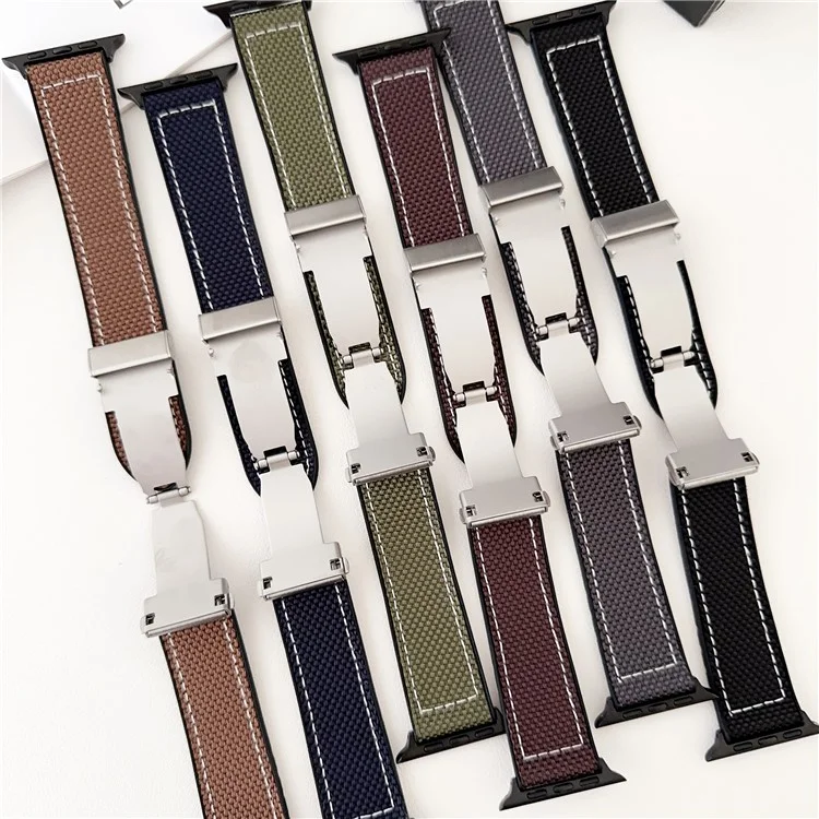 Uhrenarmband für Apple Watch Series 10 9 8 7 SE 6 5 4 3 2 1 42mm 41mm 40mm 38mm Silikon + Seide Faltschließe Handgelenkband - Dunkelviolett