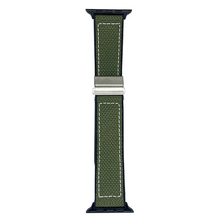 Watch Band for Apple Watch Series 10 9 8 7 SE 6 5 4 3 2 1 42mm 41mm 40mm 38mm Silicone + Silk Folding Buckle Wrist Strap - Army Green