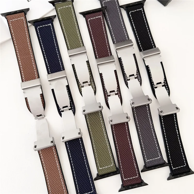 Banda de reloj para Apple Watch Series 10 Ultra 9 8 7 SE 6 5 4 3 2 1 46mm 49mm 45mm 44mm 42mm Silicona + Hebilla plegable de seda Correa de muñeca - Gris