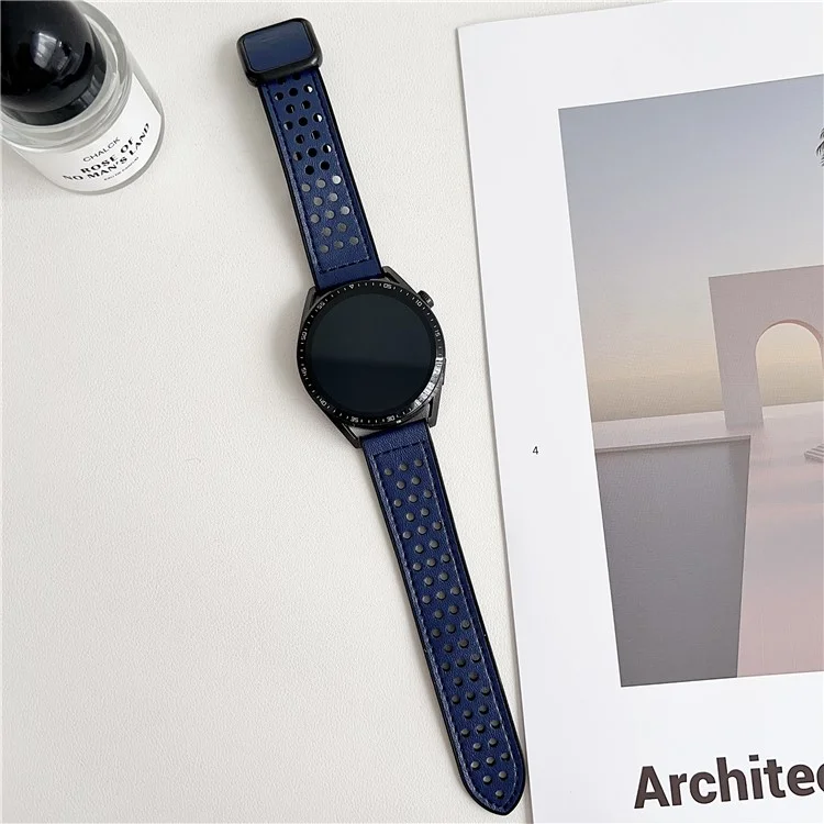 Pulseira de Relógio de 20mm para Samsung Galaxy Watch7 44mm / 40mm Fivela Magnética Quadrada Pulseira de Silicone Perfurada - Azul Meia-Noite