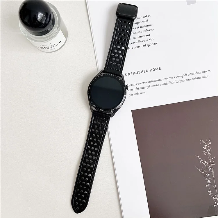 22mm Watch Band For Huawei Watch GT 5 46mm  /  GT 5 Pro 46mm Square Magnetic Buckle Perforated Silicone Strap - Black