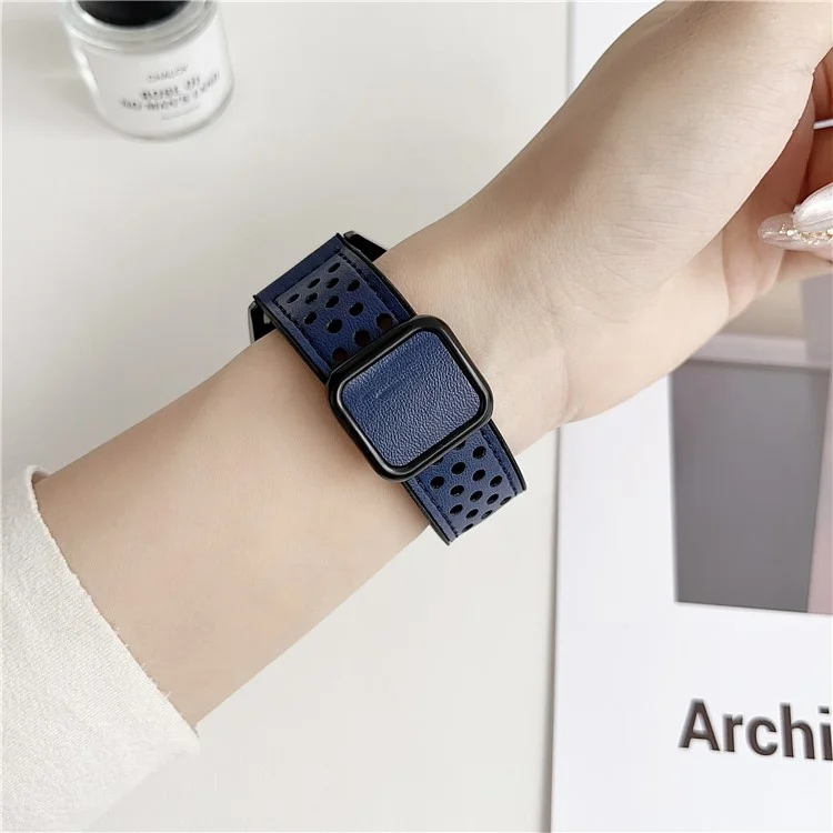 22mm Watch Band For Huawei Watch GT 5 46mm  /  GT 5 Pro 46mm Square Magnetic Buckle Perforated Silicone Strap - Black