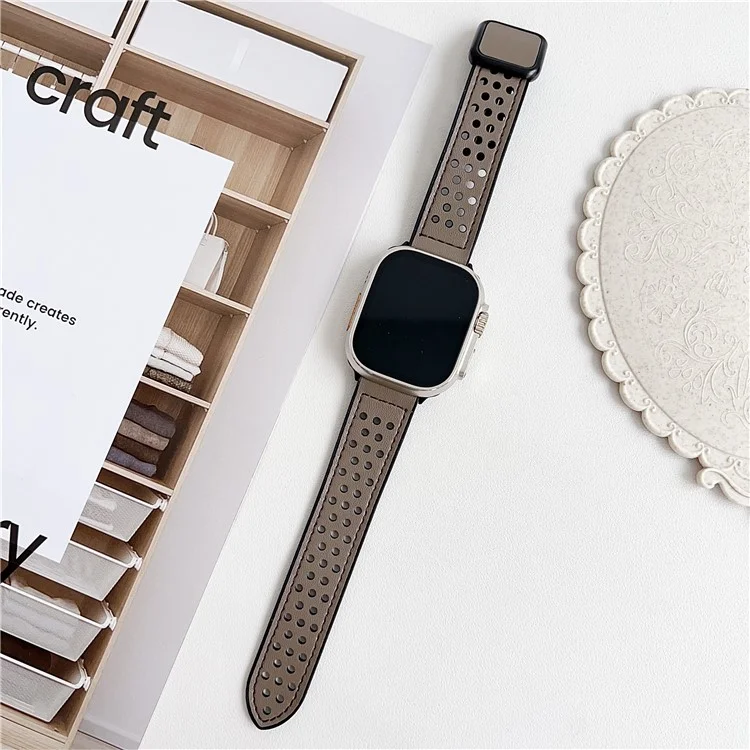 Watch Band For Apple Watch Series 10 9 8 7 SE 6 5 4 3 2 1 42mm 41mm 40mm 38mm Square Magnetic Buckle Perforated Silicone Strap - Matte Dark Brown
