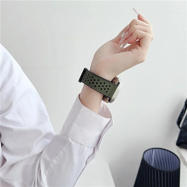 Watch Band For Apple Watch Series 10 9 8 7 SE 6 5 4 3 2 1 42mm 41mm 40mm 38mm Square Magnetic Buckle Perforated Silicone Strap - Matte Dark Brown