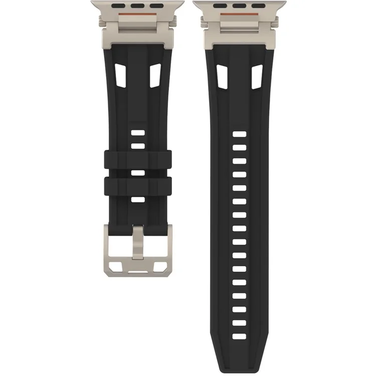 Silicone Strap for Apple Watch Series 10 Ultra 9 8 7 SE 6 5 4 3 2 1 46mm 49mm 45mm 44mm 42mm Mecha Eye Design Watch Band - Black