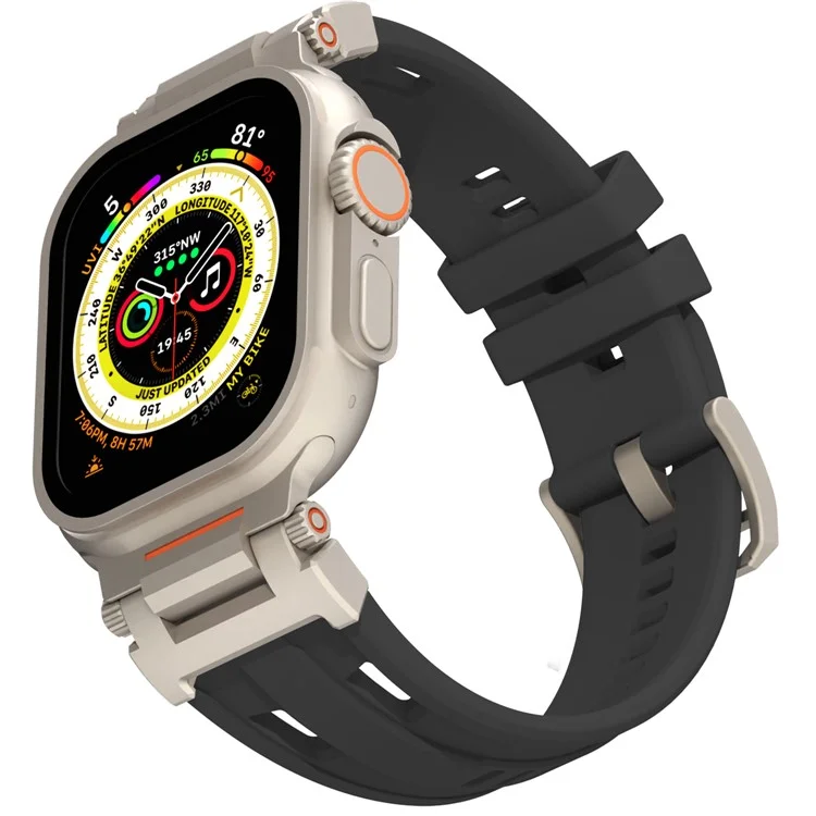 Silicone Strap for Apple Watch Series 10 Ultra 9 8 7 SE 6 5 4 3 2 1 46mm 49mm 45mm 44mm 42mm Mecha Eye Design Watch Band - Black