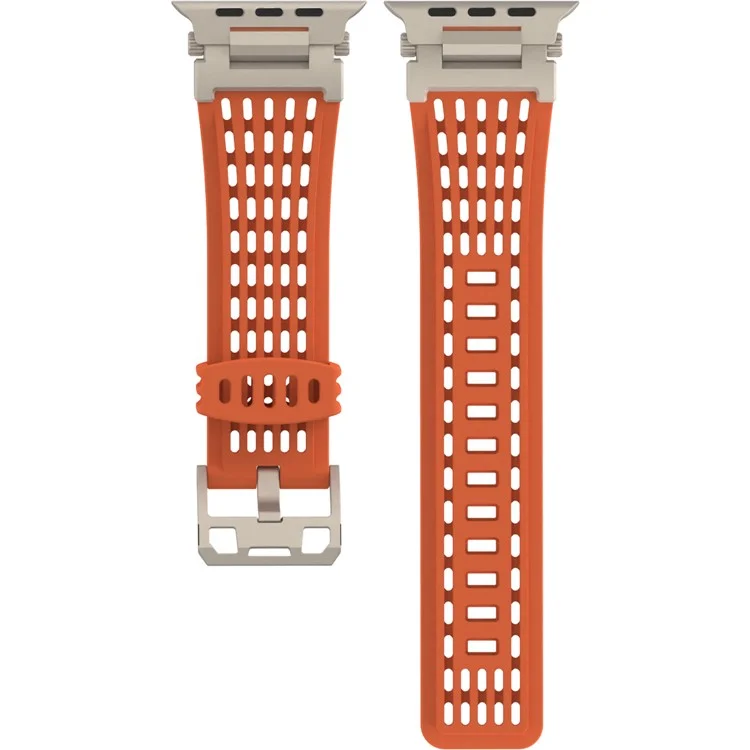 Correa de silicona para Apple Watch Series 10 Ultra 9 8 7 SE 6 5 4 3 2 1 de 46 mm, 49 mm, 45 mm, 44 mm, 42 mm Brazalete Diseño de armadura mecánica ventilada - Naranja