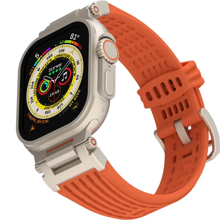 Correa de silicona para Apple Watch Series 10 Ultra 9 8 7 SE 6 5 4 3 2 1 de 46 mm, 49 mm, 45 mm, 44 mm, 42 mm Brazalete Diseño de armadura mecánica ventilada - Naranja