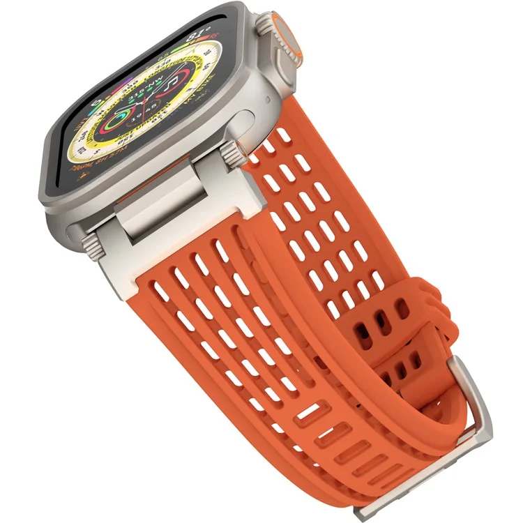 Correa de silicona para Apple Watch Series 10 Ultra 9 8 7 SE 6 5 4 3 2 1 de 46 mm, 49 mm, 45 mm, 44 mm, 42 mm Brazalete Diseño de armadura mecánica ventilada - Naranja