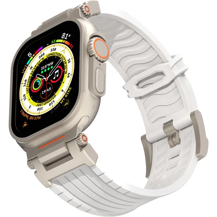 Silicone Strap for Apple Watch Series 10 Ultra 9 8 7 SE 6 5 4 3 2 1 46mm 49mm 45mm 44mm 42mm Watch Band Mecha Style - White