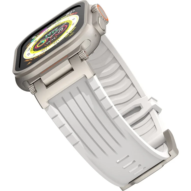 Silicone Strap for Apple Watch Series 10 Ultra 9 8 7 SE 6 5 4 3 2 1 46mm 49mm 45mm 44mm 42mm Watch Band Mecha Style - White