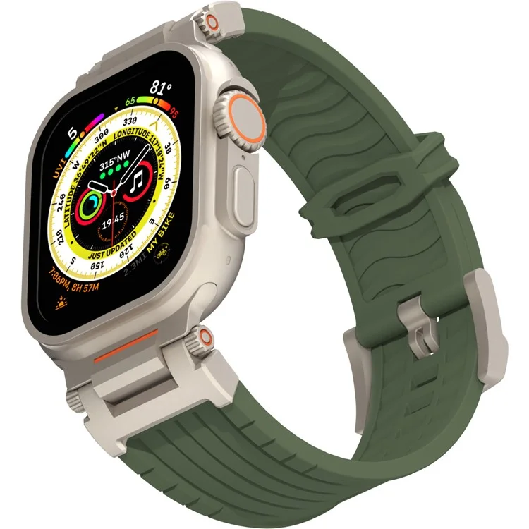 Silicone Strap for Apple Watch Series 10 Ultra 9 8 7 SE 6 5 4 3 2 1 46mm 49mm 45mm 44mm 42mm Watch Band Mecha Style - Army Green