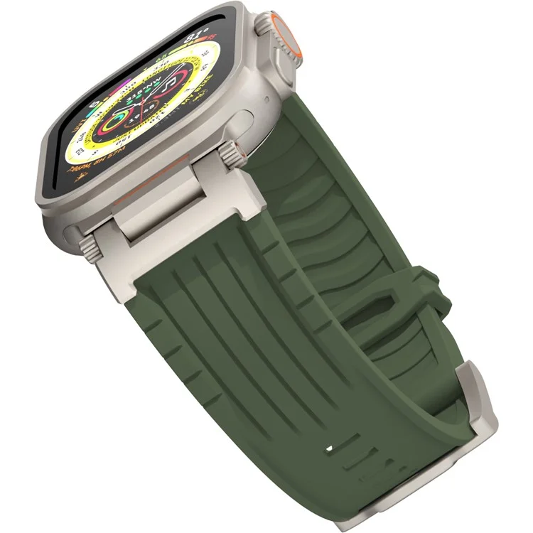 Silicone Strap for Apple Watch Series 10 Ultra 9 8 7 SE 6 5 4 3 2 1 46mm 49mm 45mm 44mm 42mm Watch Band Mecha Style - Army Green