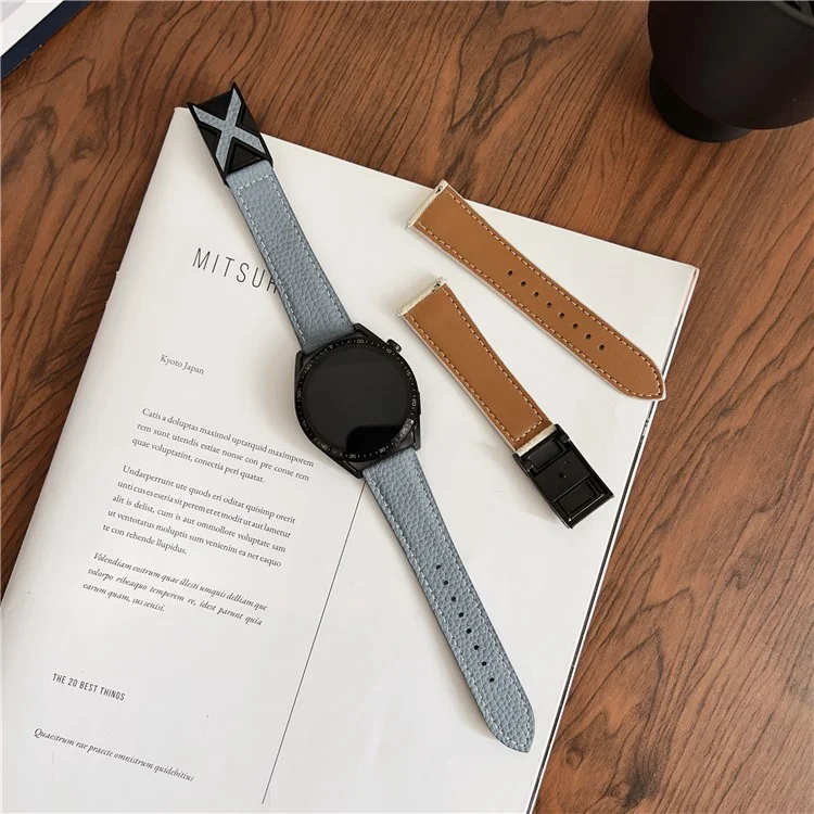 Correa de cuero con textura de piel de lis, hebilla magnética X, de 20 mm, para Samsung Galaxy Watch7 44 mm / 40 mm - Negro
