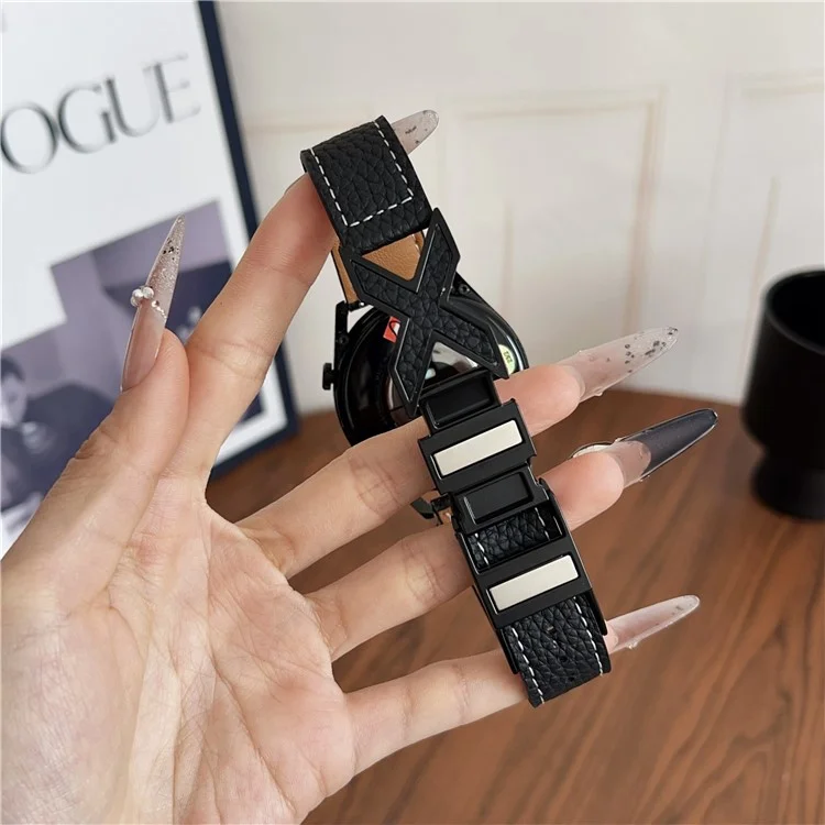 Correa de cuero con textura de piel de lis, hebilla magnética X, de 20 mm, para Samsung Galaxy Watch7 44 mm / 40 mm - Negro