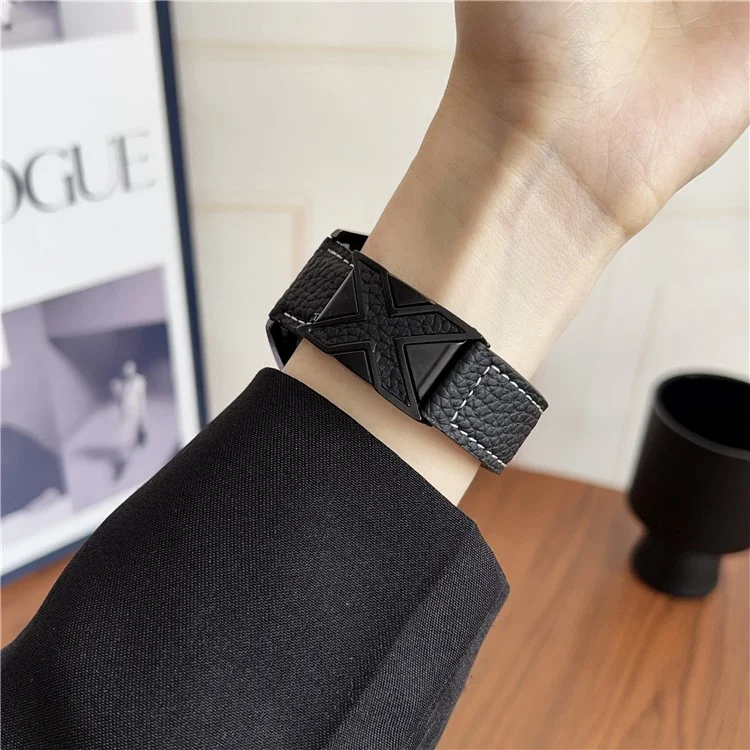 Correa de cuero con textura de piel de lis, hebilla magnética X, de 20 mm, para Samsung Galaxy Watch7 44 mm / 40 mm - Negro
