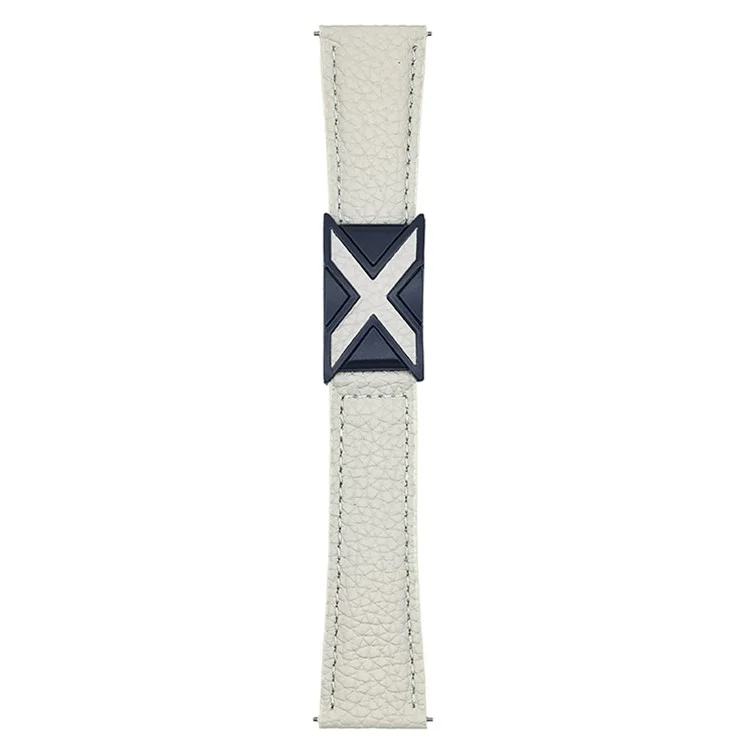 For Huawei Watch GT 5 46mm Watch Band 22mm Magnetic X-Buckle Litchi Texture Leather Strap - Beige