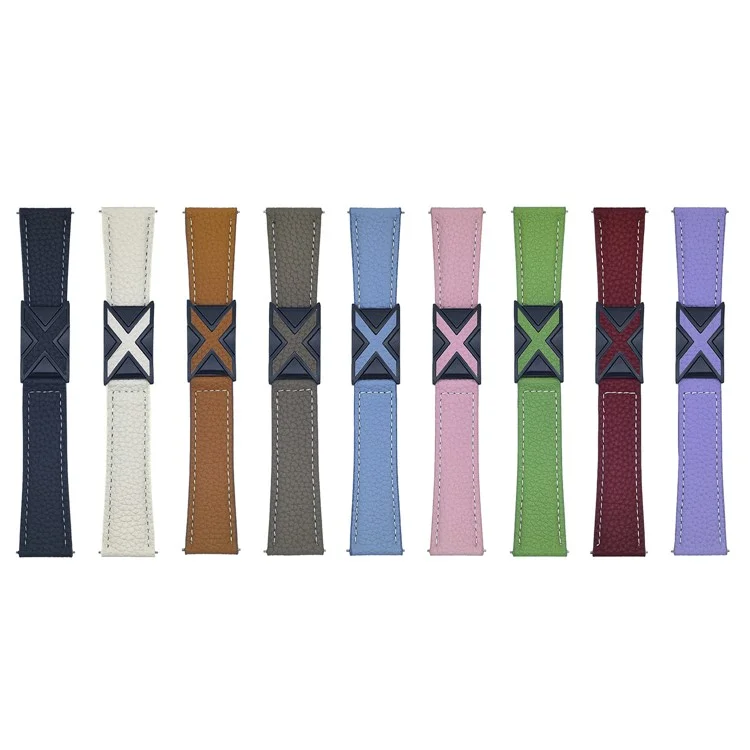 For Huawei Watch GT 5 46mm Watch Band 22mm Magnetic X-Buckle Litchi Texture Leather Strap - Beige