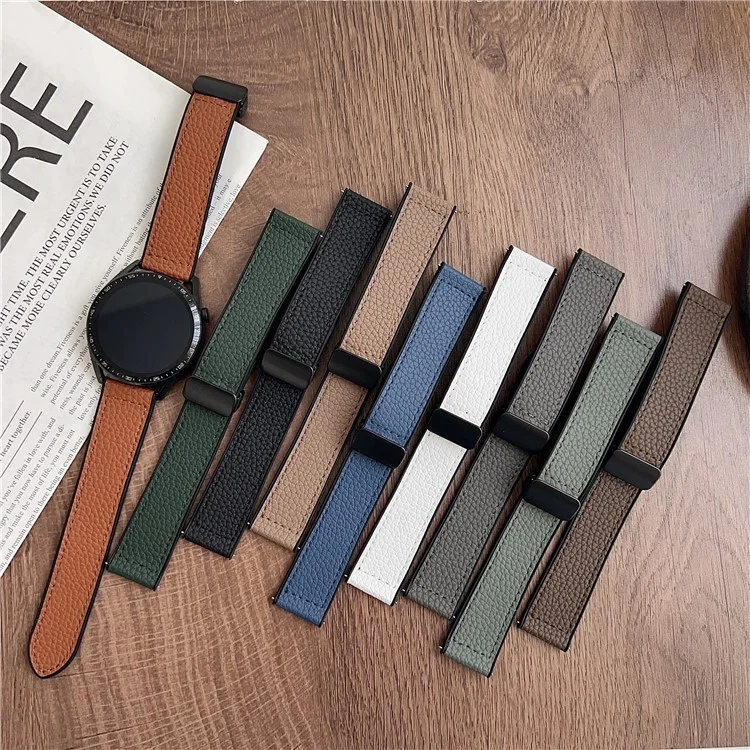 Para Samsung Galaxy Watch7 44mm / 40mm Correa de Reloj de 20mm con Hebilla Magnética, Textura de Cuero de Ante y Silicona - Negro
