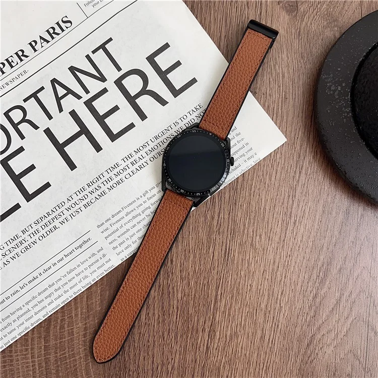 For Huawei Watch GT 5 46mm Watch Band 22mm Magnetic Buckle Litchi Texture Silicone Strap - Dark Brown