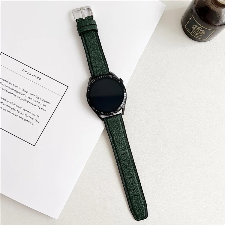 Pour Huawei Watch GT 5 41mm Bracelet 18mm Boucle Métallique Texture de Cuir de Litchi Bracelet en Silicone - Gris Vert