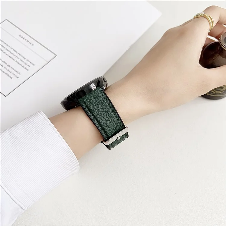 Pour Huawei Watch GT 5 41mm Bracelet 18mm Boucle Métallique Texture de Cuir de Litchi Bracelet en Silicone - Gris Vert