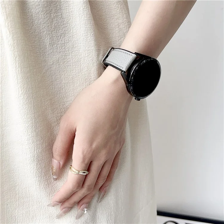 Pour Huawei Watch GT 5 41mm Bracelet 18mm Boucle Métallique Texture de Cuir de Litchi Bracelet en Silicone - Gris Vert