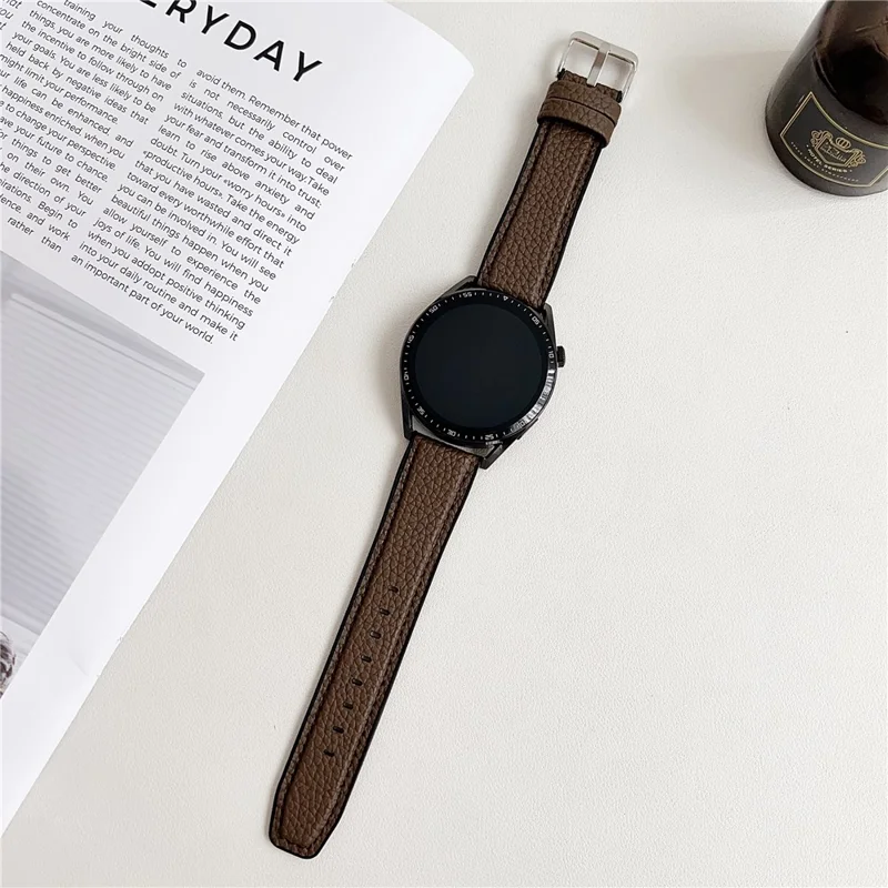 For Huawei Watch GT 5 46mm Watch Band 22mm Metal Buckle Litchi Texture Silicone Strap - Tan
