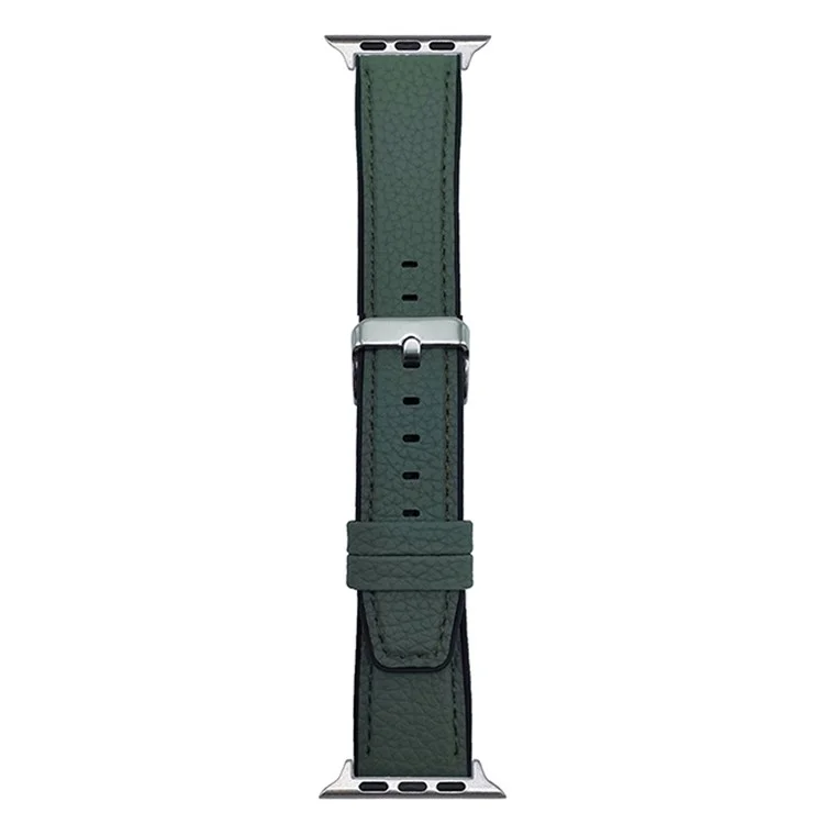 Watch Band For Apple Watch Series 10 Ultra 9 8 7 SE 6 5 4 3 2 1 46mm 49mm 45mm 44mm 42mm Metal Buckle Litchi Texture Silicone Strap - Grey Green