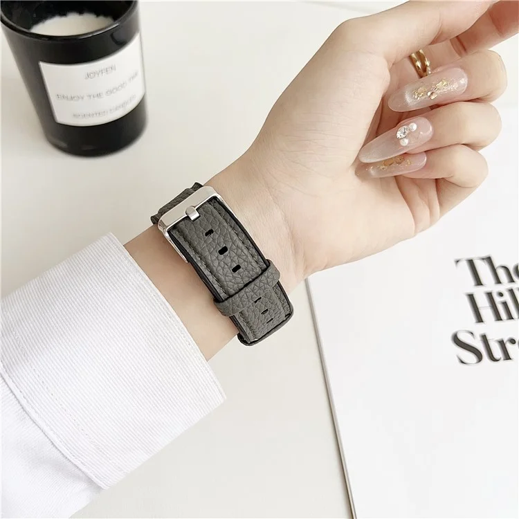 Watch Band For Apple Watch Series 10 Ultra 9 8 7 SE 6 5 4 3 2 1 46mm 49mm 45mm 44mm 42mm Metal Buckle Litchi Texture Silicone Strap - Grey Green