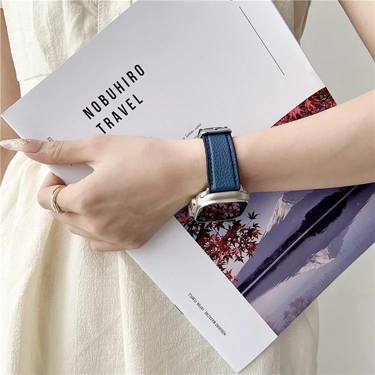 Watch Band For Apple Watch Series 10 Ultra 9 8 7 SE 6 5 4 3 2 1 46mm 49mm 45mm 44mm 42mm Metal Buckle Litchi Texture Silicone Strap - Grey Green
