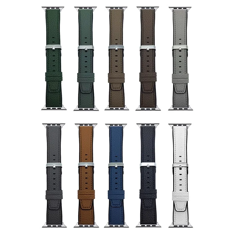 Watch Band For Apple Watch Series 10 Ultra 9 8 7 SE 6 5 4 3 2 1 46mm 49mm 45mm 44mm 42mm Metal Buckle Litchi Texture Silicone Strap - Grey Green