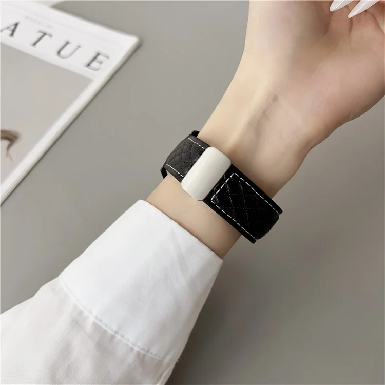 Per Huawei Watch GT 5 41mm Cinturino 18mm Fibbia Magnetica Tipo Stellare a Rombi in Pelle - Nero