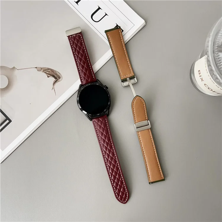 Per Huawei Watch GT 5 41mm Cinturino 18mm Fibbia Magnetica Tipo Stellare a Rombi in Pelle - Nero