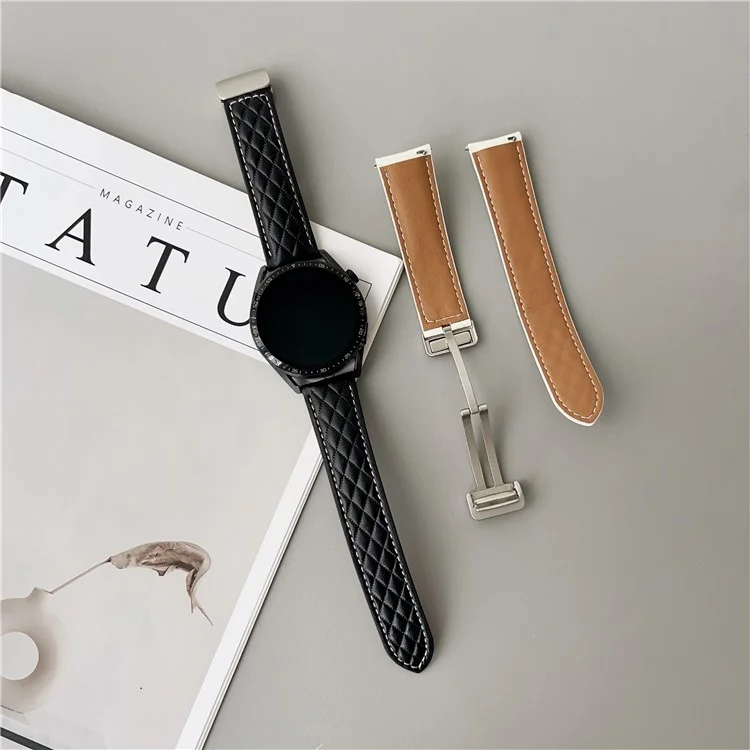 Para Samsung Galaxy Watch7 44mm / 40mm Correa de Reloj de 20mm con Hebilla Magnética Starlight Textura Romboidal Cuero - Negro