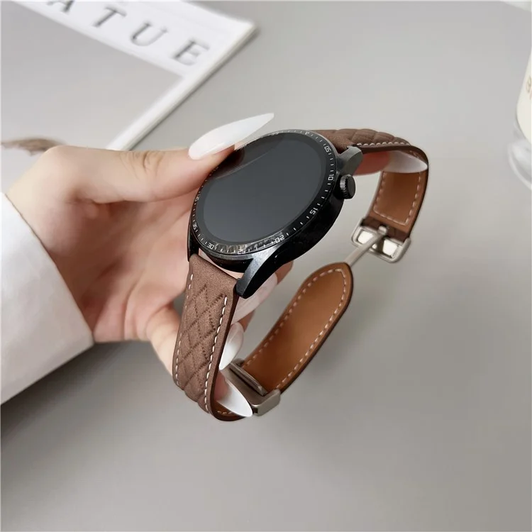 Para Samsung Galaxy Watch7 44mm / 40mm Correa de Reloj de 20mm con Hebilla Magnética Starlight Textura Romboidal Cuero - Negro