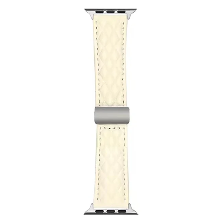 Watch Band For Apple Watch Series 10 9 8 7 SE 6 5 4 3 2 1 42mm 41mm 40mm 38mm Magnetic Starlight Buckle Rhombus Leather Strap - Beige