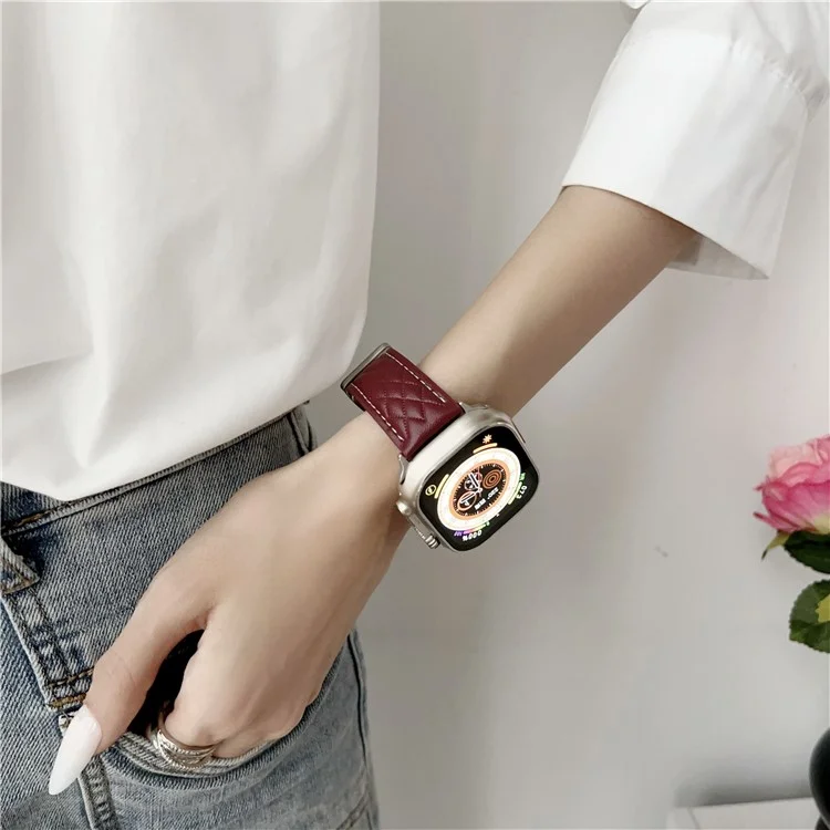 Watch Band For Apple Watch Series 10 Ultra 9 8 7 SE 6 5 4 3 2 1 46mm 49mm 45mm 44mm 42mm Magnetic Starlight Buckle Leather Strap - Matte Light Brown