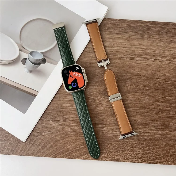 Watch Band For Apple Watch Series 10 Ultra 9 8 7 SE 6 5 4 3 2 1 46mm 49mm 45mm 44mm 42mm Magnetic Starlight Buckle Leather Strap - Matte Light Brown
