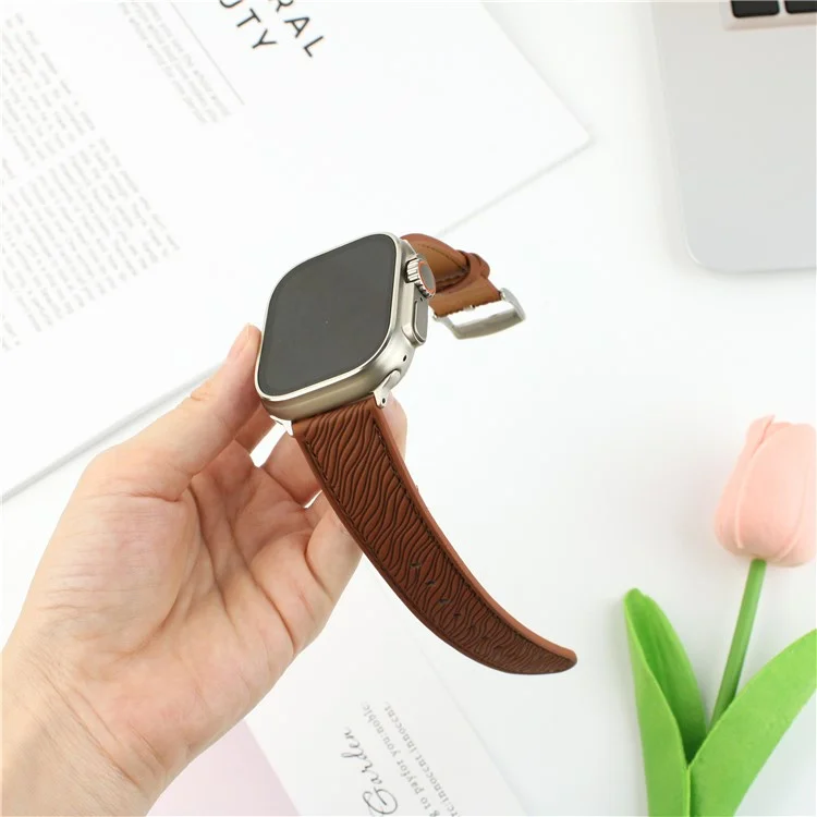 Watch Band For For Apple Watch Series 10 Ultra 9 8 7 SE 6 5 4 3 2 1 46mm 49mm 45mm 44mm 42mm Dragon Scale Texture Leather Strap - Dark Brown