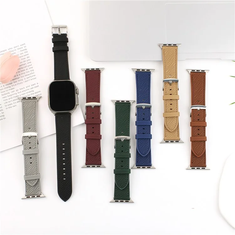Watch Band For For Apple Watch Series 10 Ultra 9 8 7 SE 6 5 4 3 2 1 46mm 49mm 45mm 44mm 42mm Dragon Scale Texture Leather Strap - Dark Brown