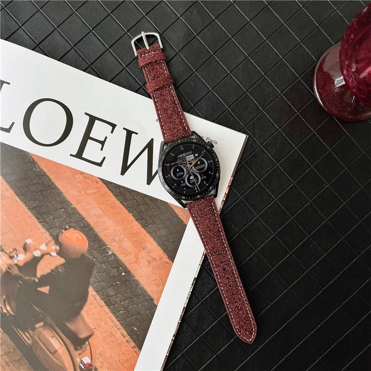 For Samsung Galaxy Watch7 44mm  /  40mm Adjustable Strap 20mm Glitter Leather Watch Band - Red