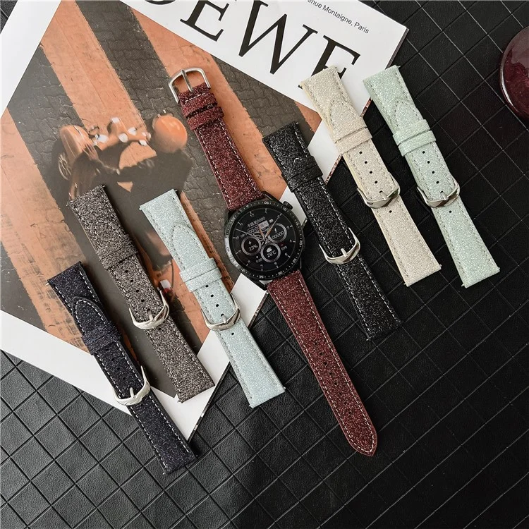 For Samsung Galaxy Watch7 44mm  /  40mm Adjustable Strap 20mm Glitter Leather Watch Band - Red